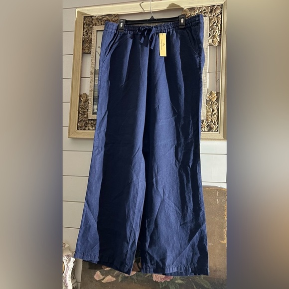 Tommy Bahama Navy Linen Size Large Wide-Leg Pants - Picture 1 of 4